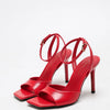 Classic Black Ankle Strap Stiletto Heels, Square Toe Open Toe HighHeels, Women's Versatile Dress Shoesfor All Occasions