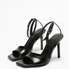 Classic Black Ankle Strap Stiletto Heels, Square Toe Open Toe HighHeels, Women's Versatile Dress Shoesfor All Occasions