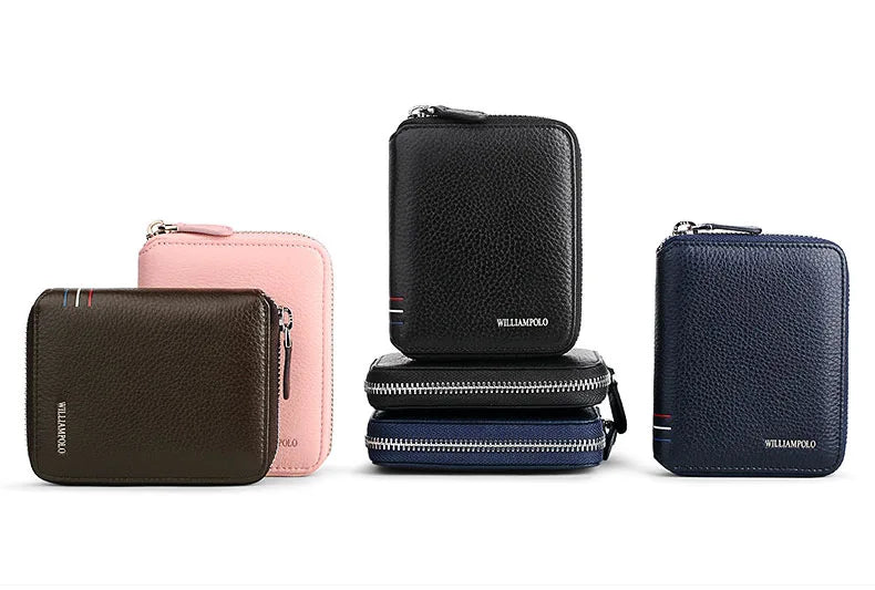 Leather Vertical Women's purse casual zipper short card holder multi functional men's portable zero wallet