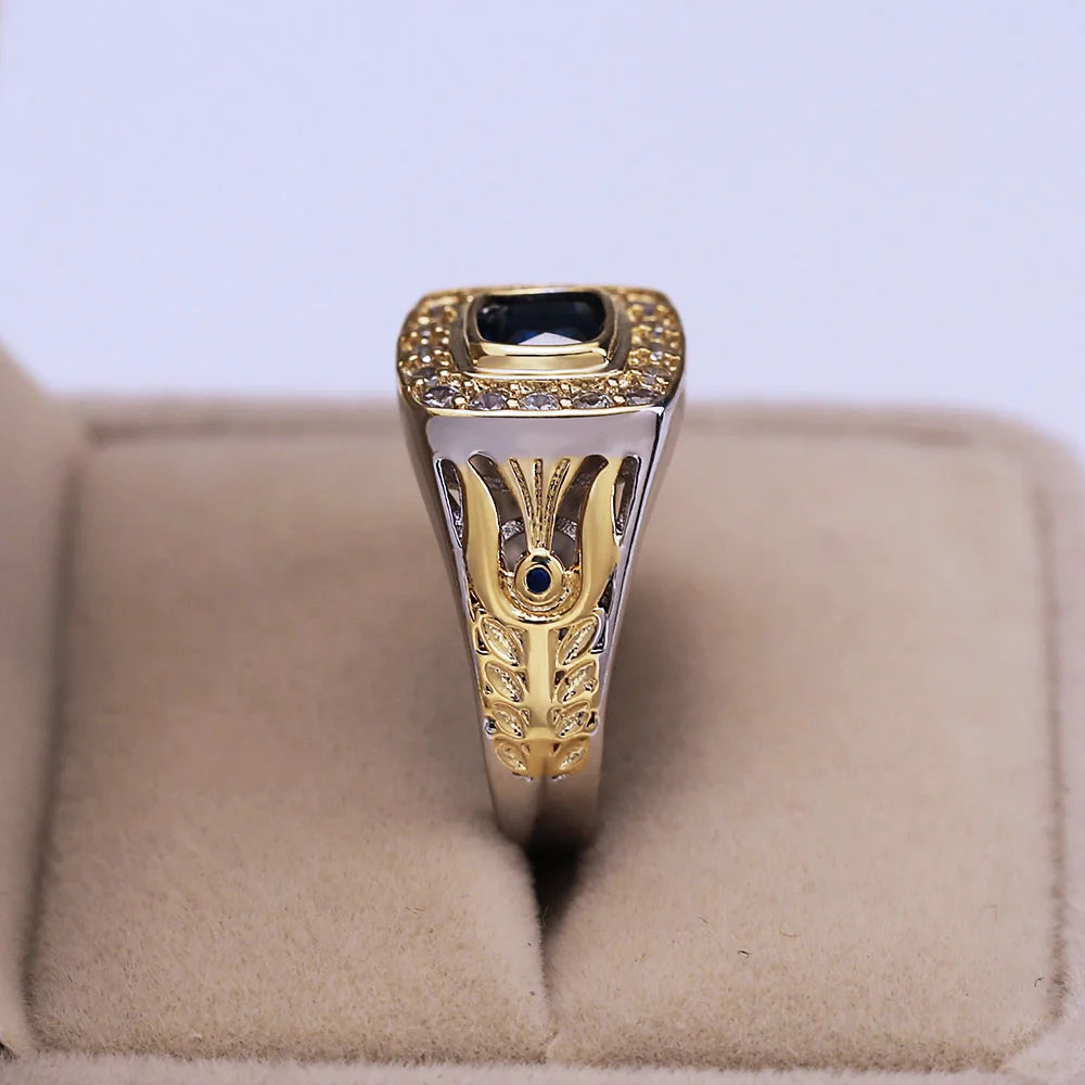 CAOSHI Classic Style Men's Ring for Engagement Noble Temperament Micro Paved Zirconia with Blue Stone Luxury Gift  Wholesale