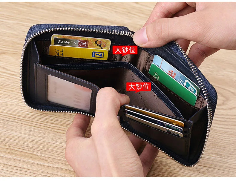 Leather Vertical Women's purse casual zipper short card holder multi functional men's portable zero wallet