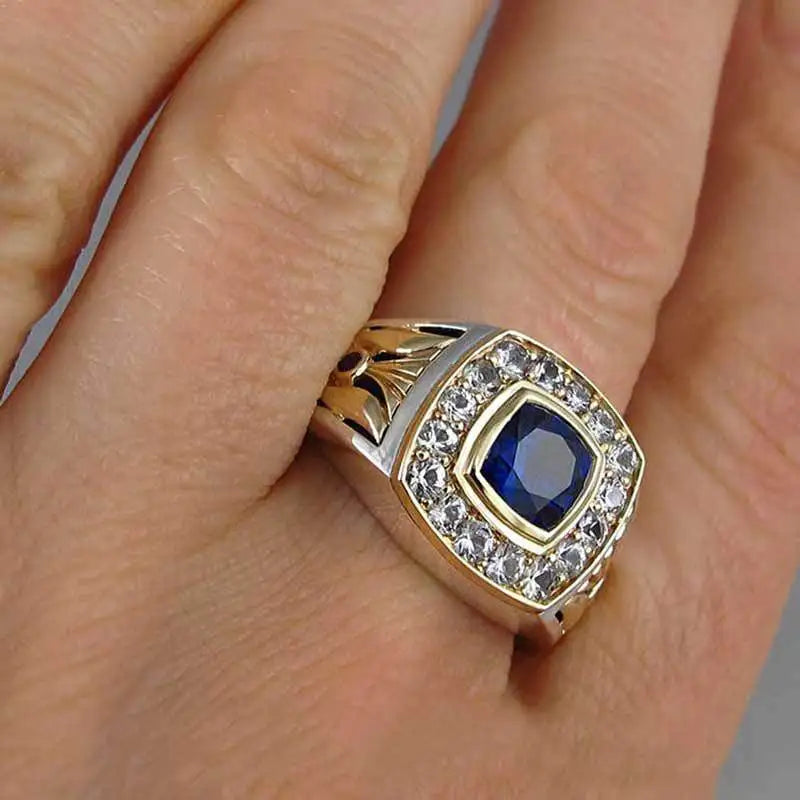 CAOSHI Classic Style Men's Ring for Engagement Noble Temperament Micro Paved Zirconia with Blue Stone Luxury Gift  Wholesale