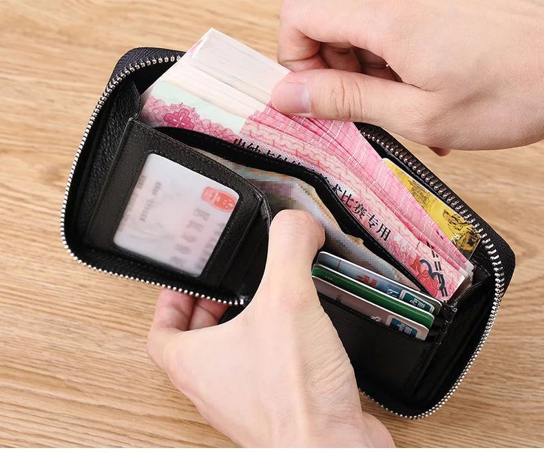 Leather Vertical Women's purse casual zipper short card holder multi functional men's portable zero wallet