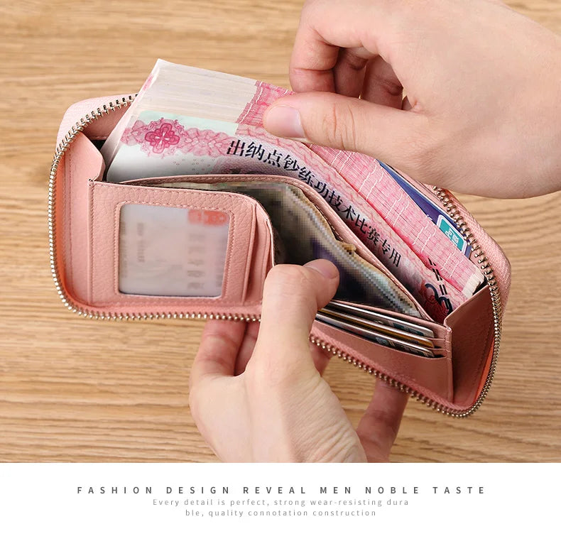 Leather Vertical Women's purse casual zipper short card holder multi functional men's portable zero wallet