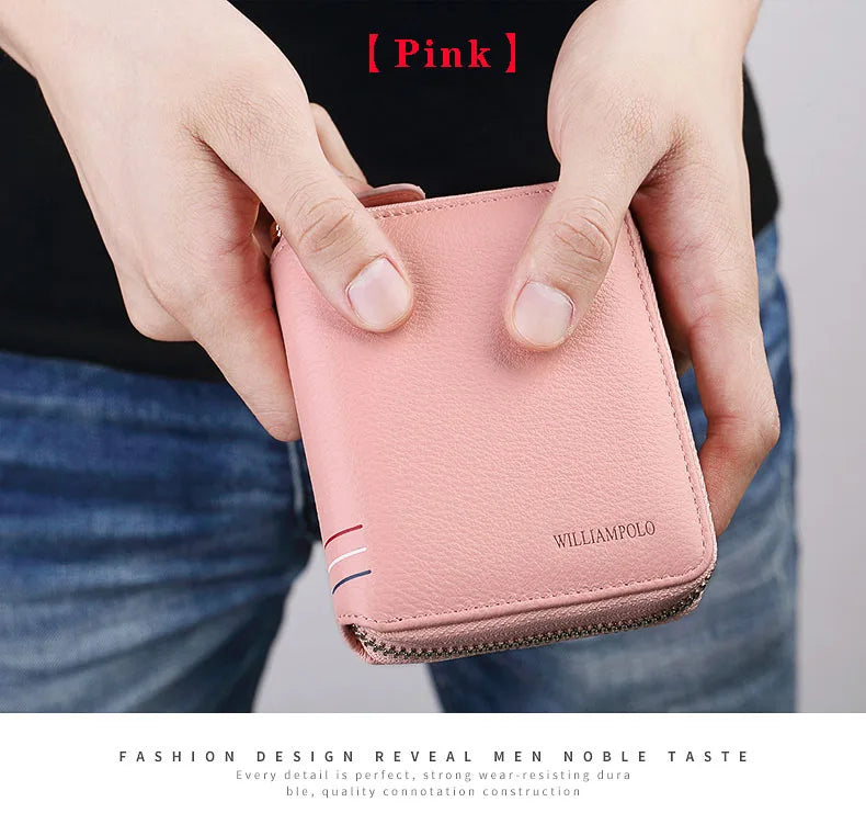 Leather Vertical Women's purse casual zipper short card holder multi functional men's portable zero wallet