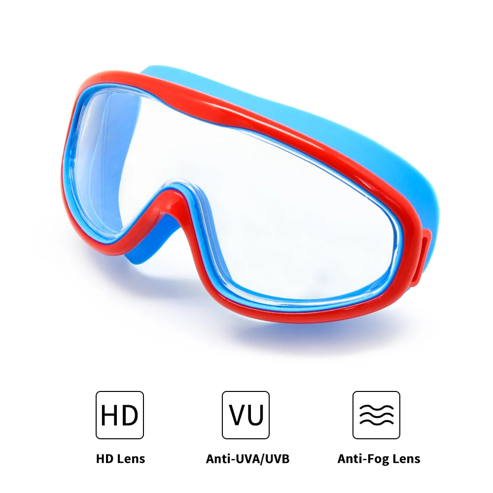Kids Swim Goggles Children 3-8Y Wide Vision Anti-Fog Anti-UV Snorkeling Diving Mask Ear Plugs Outdoor Sports