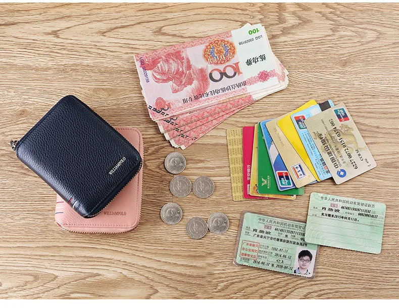 Leather Vertical Women's purse casual zipper short card holder multi functional men's portable zero wallet