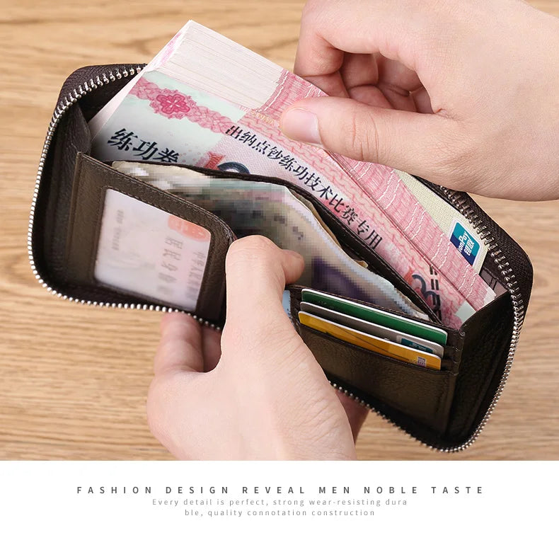 Leather Vertical Women's purse casual zipper short card holder multi functional men's portable zero wallet