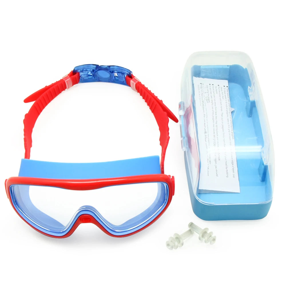 Kids Swim Goggles Children 3-8Y Wide Vision Anti-Fog Anti-UV Snorkeling Diving Mask Ear Plugs Outdoor Sports