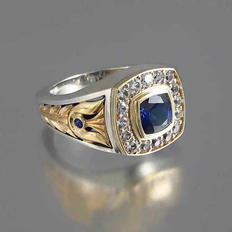 CAOSHI Classic Style Men's Ring for Engagement Noble Temperament Micro Paved Zirconia with Blue Stone Luxury Gift  Wholesale