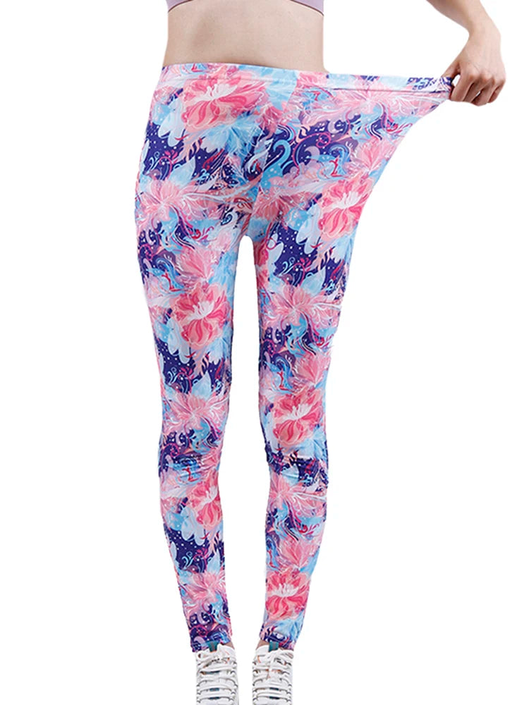 CUHAKCI Fashion Women Leggings Beautiful Leaf Floral Printing High Waist Jeggings Stretch Pant Sexy Hot Sale Clothing Mujer