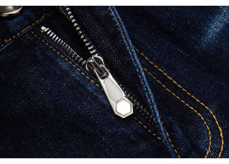 Designer Fashion New Men's Jeans Wrinkle Paint Dots Wrinkle Wash Nostalgic Stretch Slimming Blue Jeans High Street Hip Hop Brand