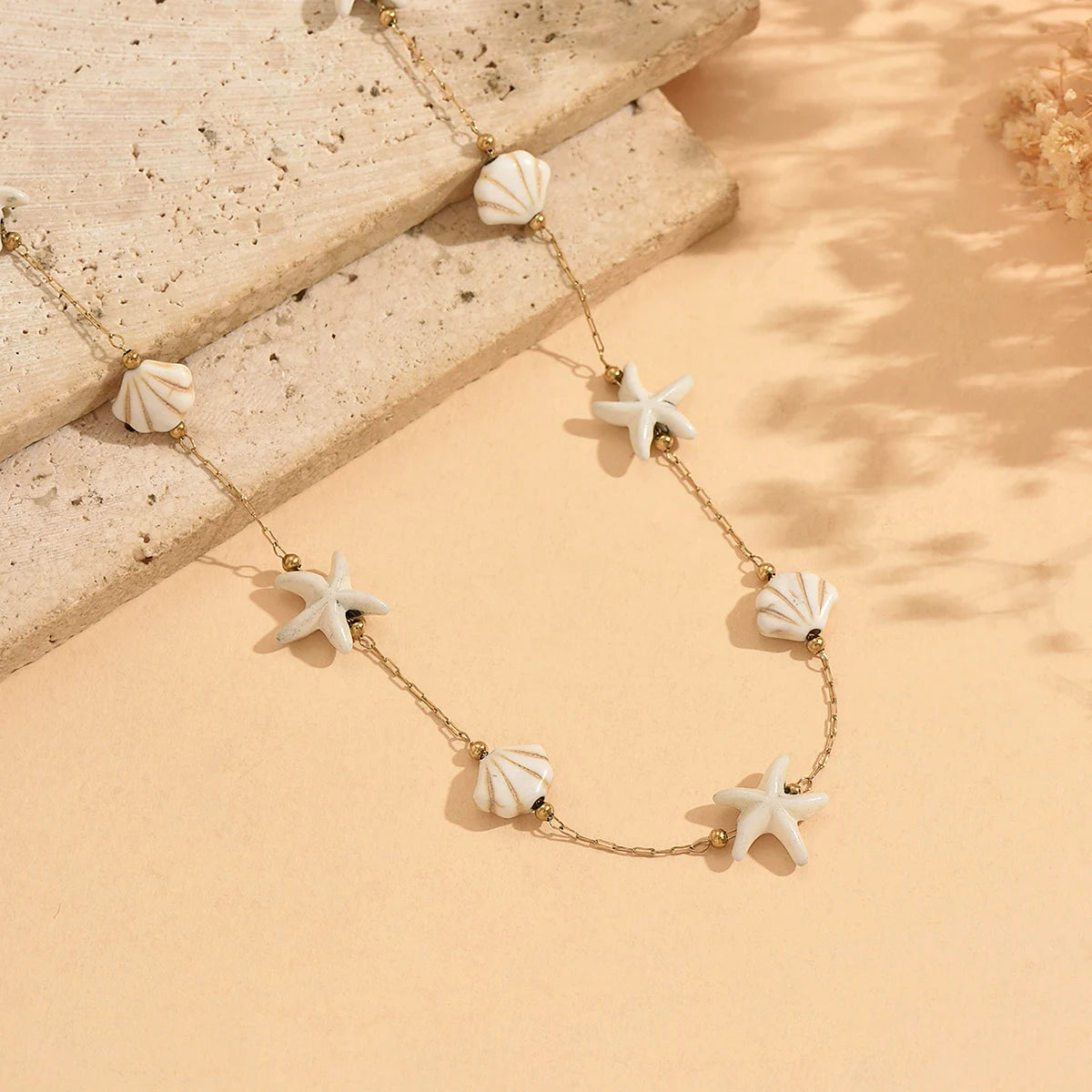 Stainless Steel Starfish Shell Choker Necklace Boho Beach Summer Vacation Jewelry for Women Daily Casual Wear