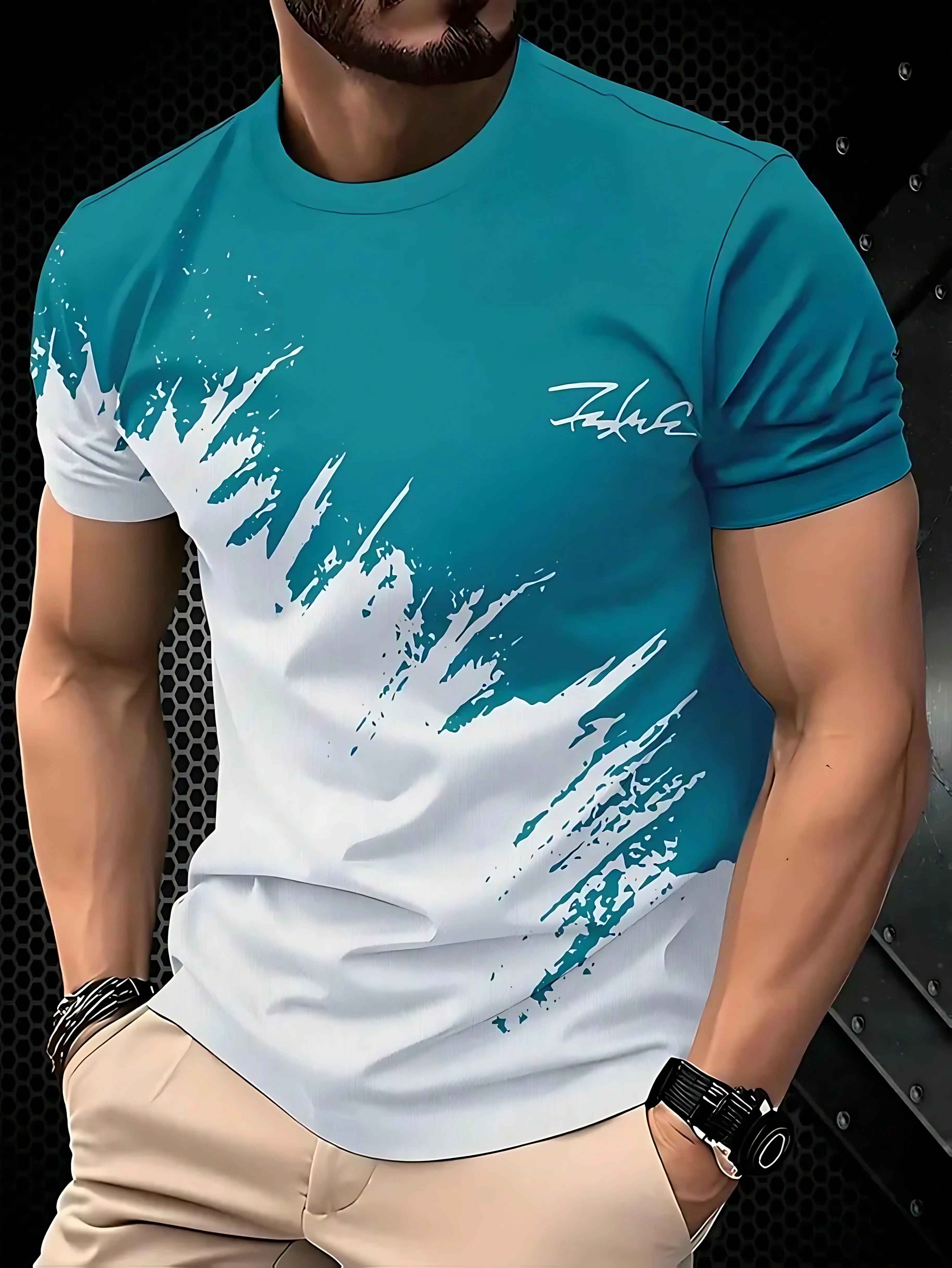 The new men's T-shirt for summer 2025 is casual soft comfortable and breathable with 3D gradient pattern printing