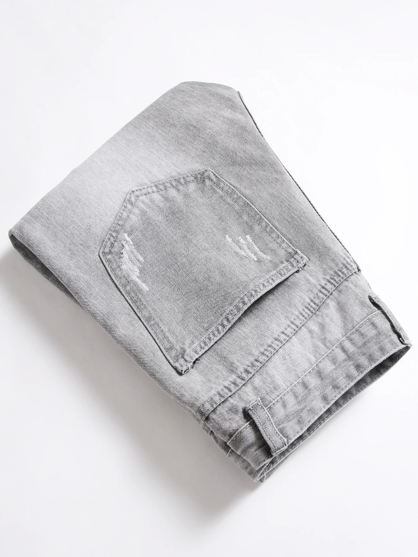 Y2K Men's Jeans - Trendy Gray Mid-Rise Straight Leg, Distressed Ripped with Whisker & Grunge Washes, Cool Street Style