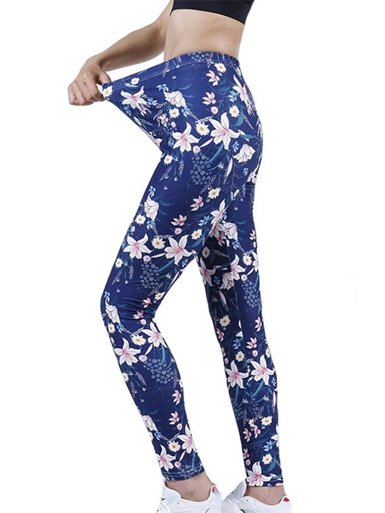 CUHAKCI Fashion Women Leggings Beautiful Leaf Floral Printing High Waist Jeggings Stretch Pant Sexy Hot Sale Clothing Mujer