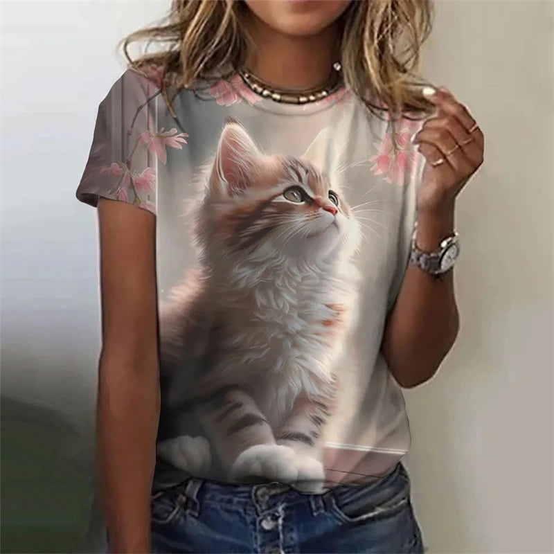 New Funny Cat 3D Print Women's Kawaii T Shirt Female Harajuku Casual Clothing Ladies Fashion Cute Animal Graphic Tees Girls Tops