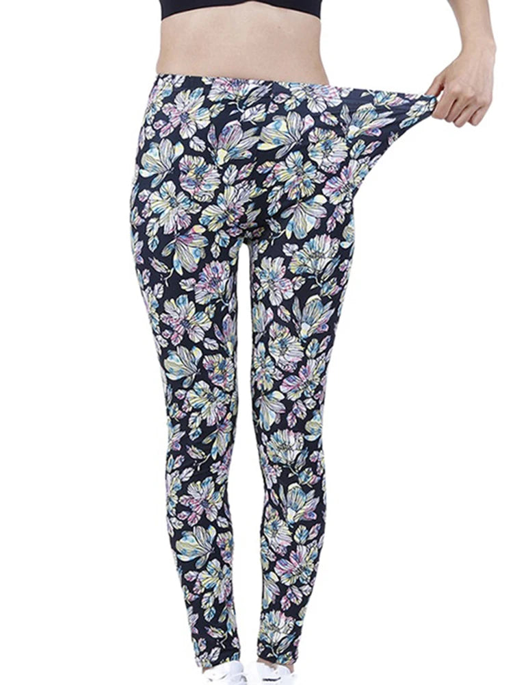 CUHAKCI Fashion Women Leggings Beautiful Leaf Floral Printing High Waist Jeggings Stretch Pant Sexy Hot Sale Clothing Mujer