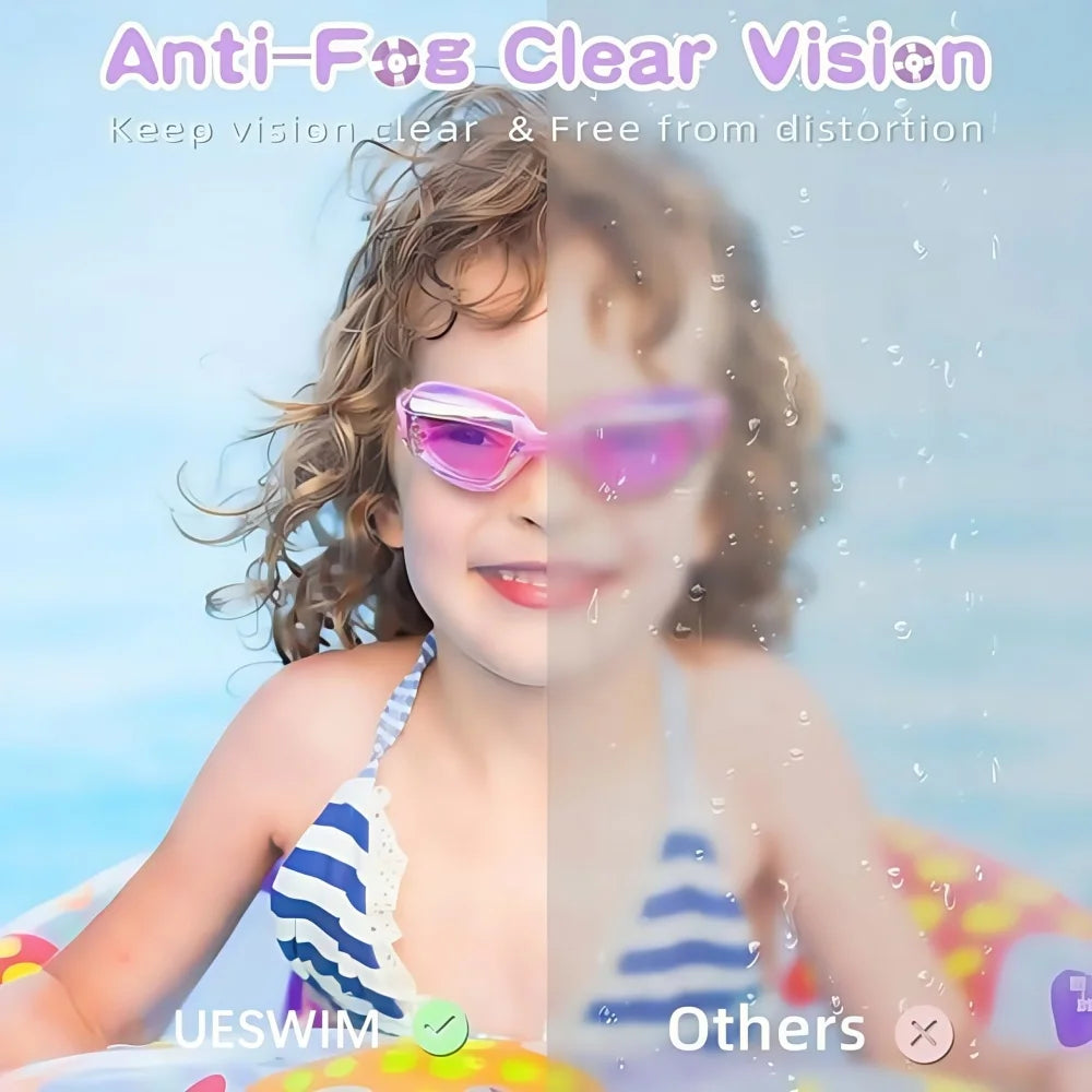 Pink Swimming Goggles for Kids Anti-Fog UV-Protective Waterproof Ages 3-15 Children's Swimming Goggles