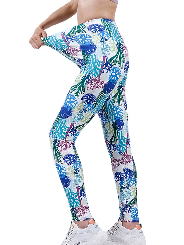 CUHAKCI Fashion Women Leggings Beautiful Leaf Floral Printing High Waist Jeggings Stretch Pant Sexy Hot Sale Clothing Mujer