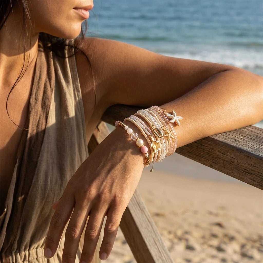 Fashion Multilayer Stacked Bracelets Set for Women Bohemian Shell Starfish Beaded Bracelets Summer Beach Party Jewelry Gift