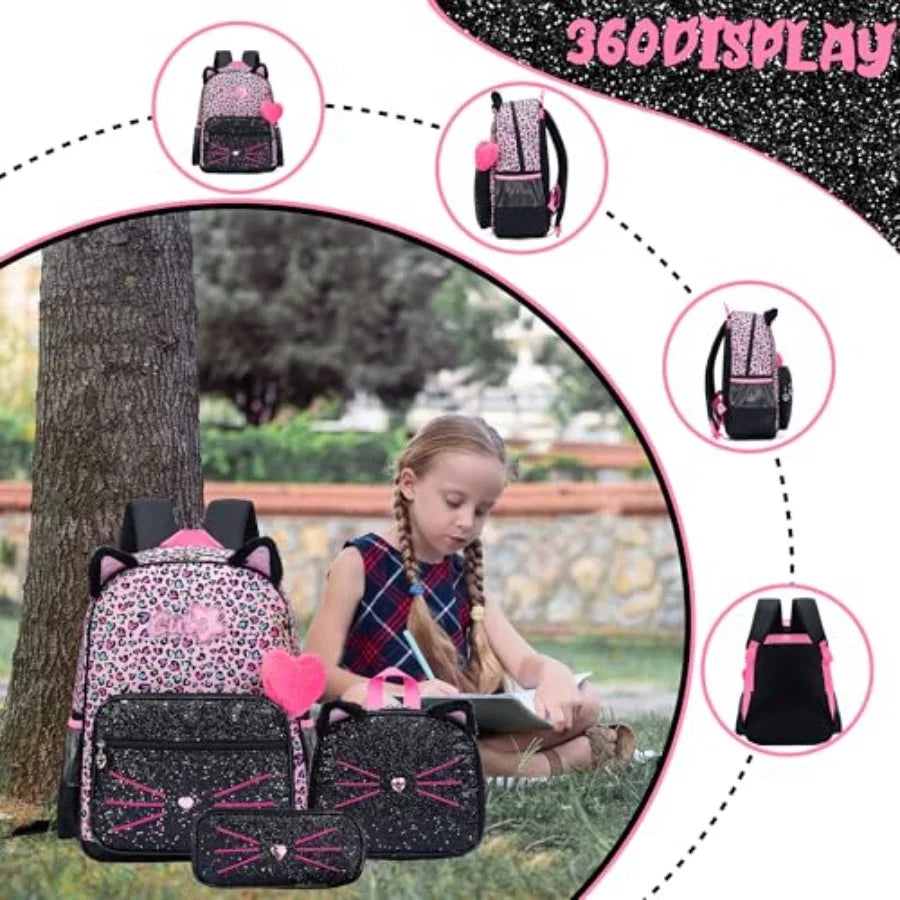 Cute School Backpack for Girls Backpack with Lunch Box for Elementary Students Travel Bookbag for Girls Ages 6-8