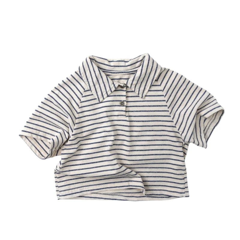 Korean Style Unisex Kids Cotton Polo T-shirt Breathable Short Sleeve Tee for Boys & Girls Summer Casual Top for 2-8 Years
