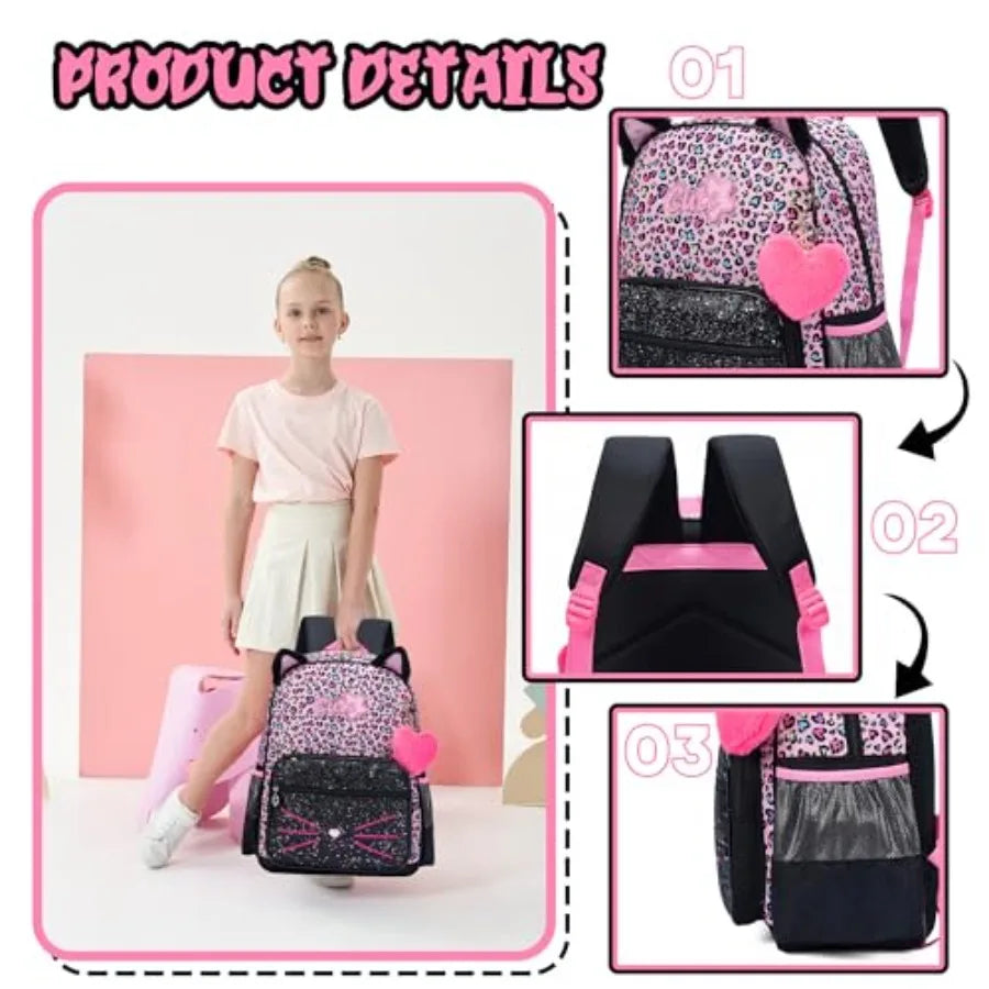 Cute School Backpack for Girls Backpack with Lunch Box for Elementary Students Travel Bookbag for Girls Ages 6-8