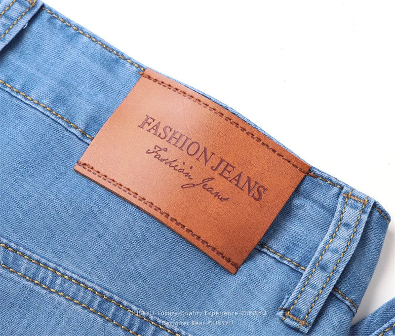 Brand Clothing Summer Lyocell Ultra-thin Men's Jeans Business Straight Denim Pants Cool Ice Silk Casual Trousers Man Plus Size