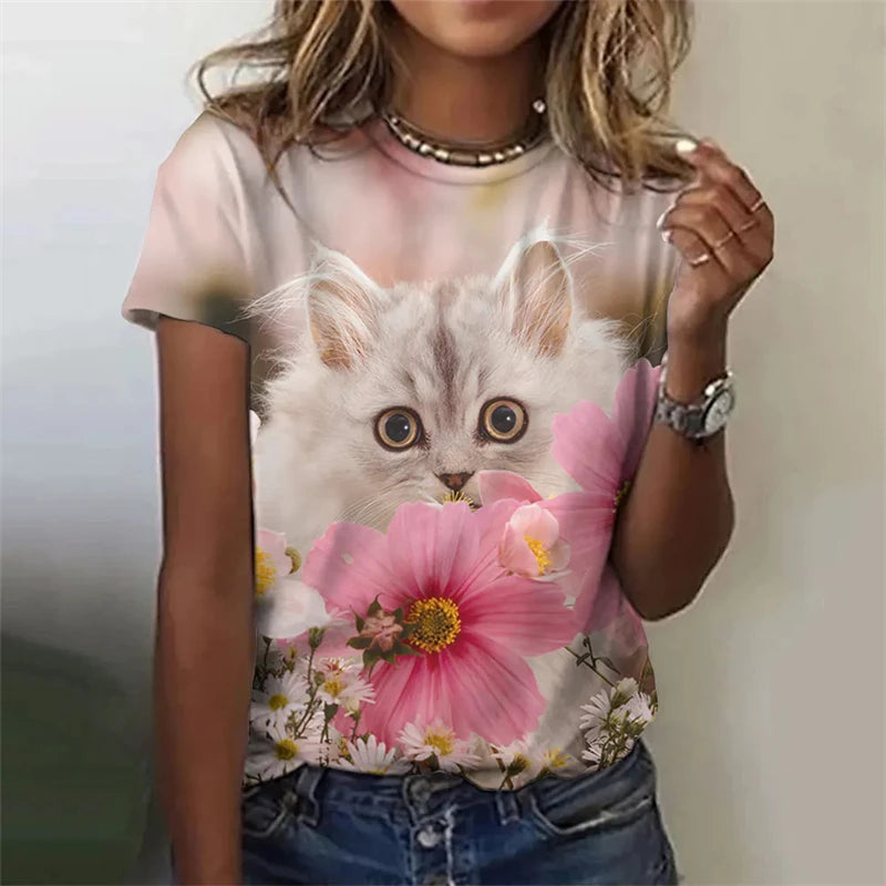 New Funny Cat 3D Print Women's Kawaii T Shirt Female Harajuku Casual Clothing Ladies Fashion Cute Animal Graphic Tees Girls Tops