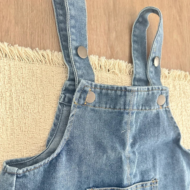 Summer Children Denim Short Baby Boys Girls Overalls Cool Roll Hem Design Kids Jumpsuits