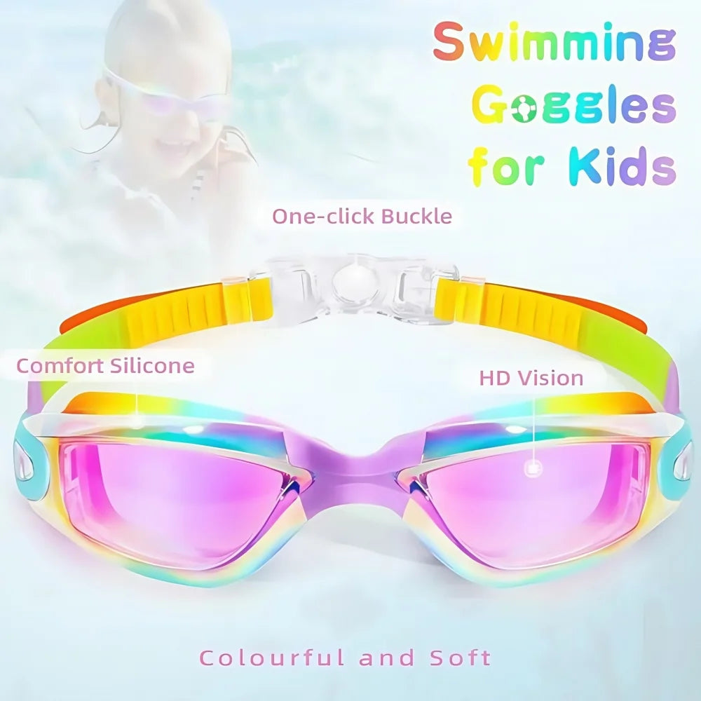 Pink Swimming Goggles for Kids Anti-Fog UV-Protective Waterproof Ages 3-15 Children's Swimming Goggles