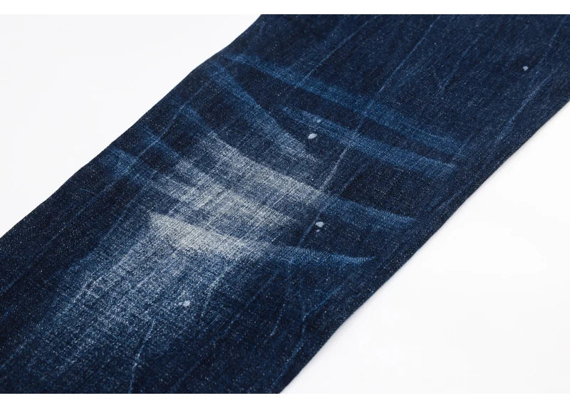 Designer Fashion New Men's Jeans Wrinkle Paint Dots Wrinkle Wash Nostalgic Stretch Slimming Blue Jeans High Street Hip Hop Brand