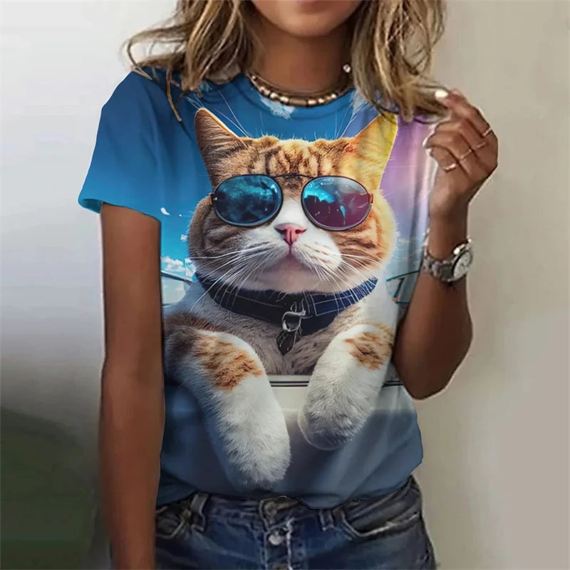 New Funny Cat 3D Print Women's Kawaii T Shirt Female Harajuku Casual Clothing Ladies Fashion Cute Animal Graphic Tees Girls Tops