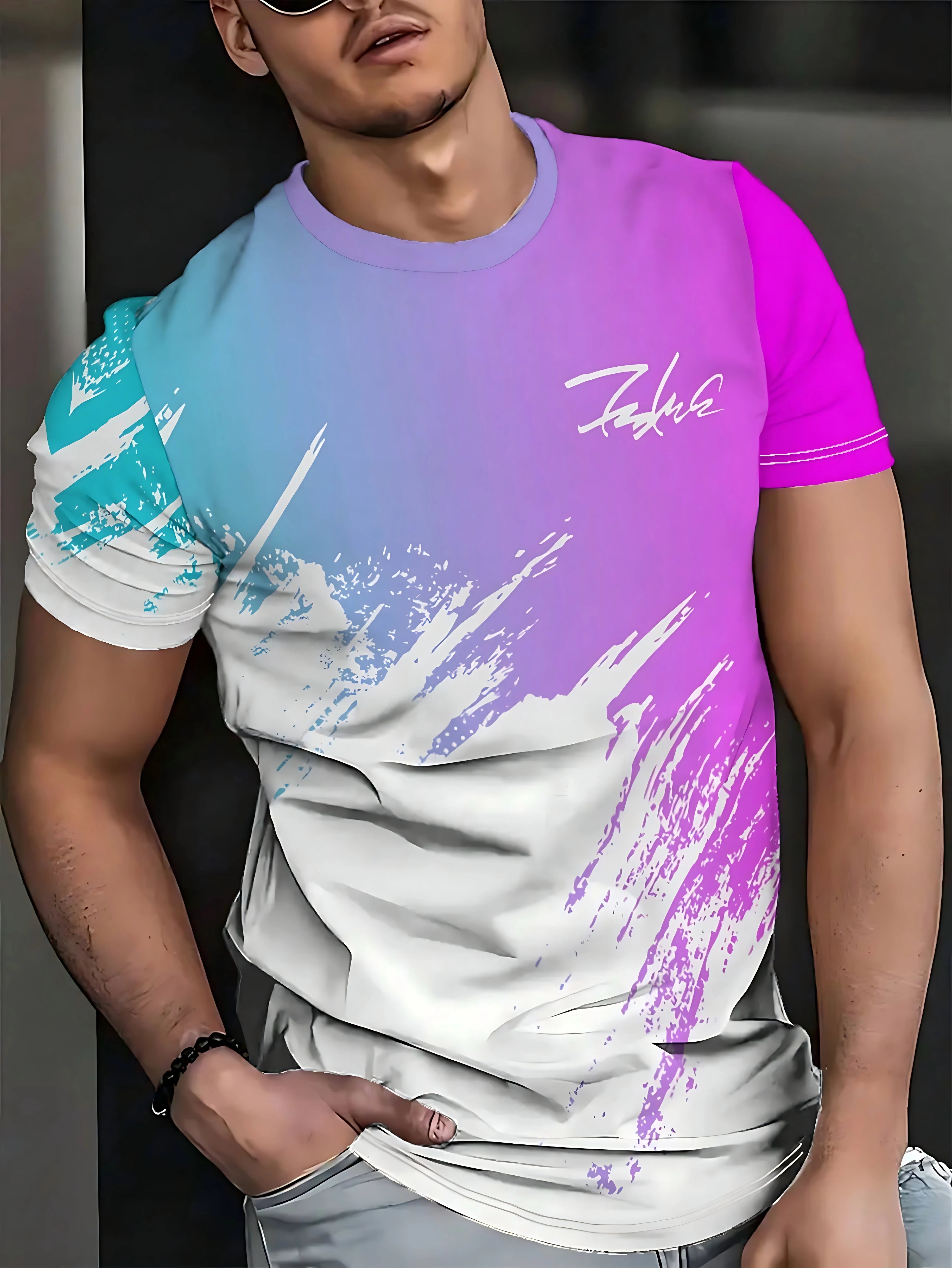 The new men's T-shirt for summer 2025 is casual soft comfortable and breathable with 3D gradient pattern printing