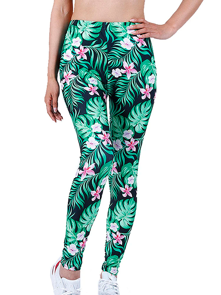 CUHAKCI Fashion Women Leggings Beautiful Leaf Floral Printing High Waist Jeggings Stretch Pant Sexy Hot Sale Clothing Mujer