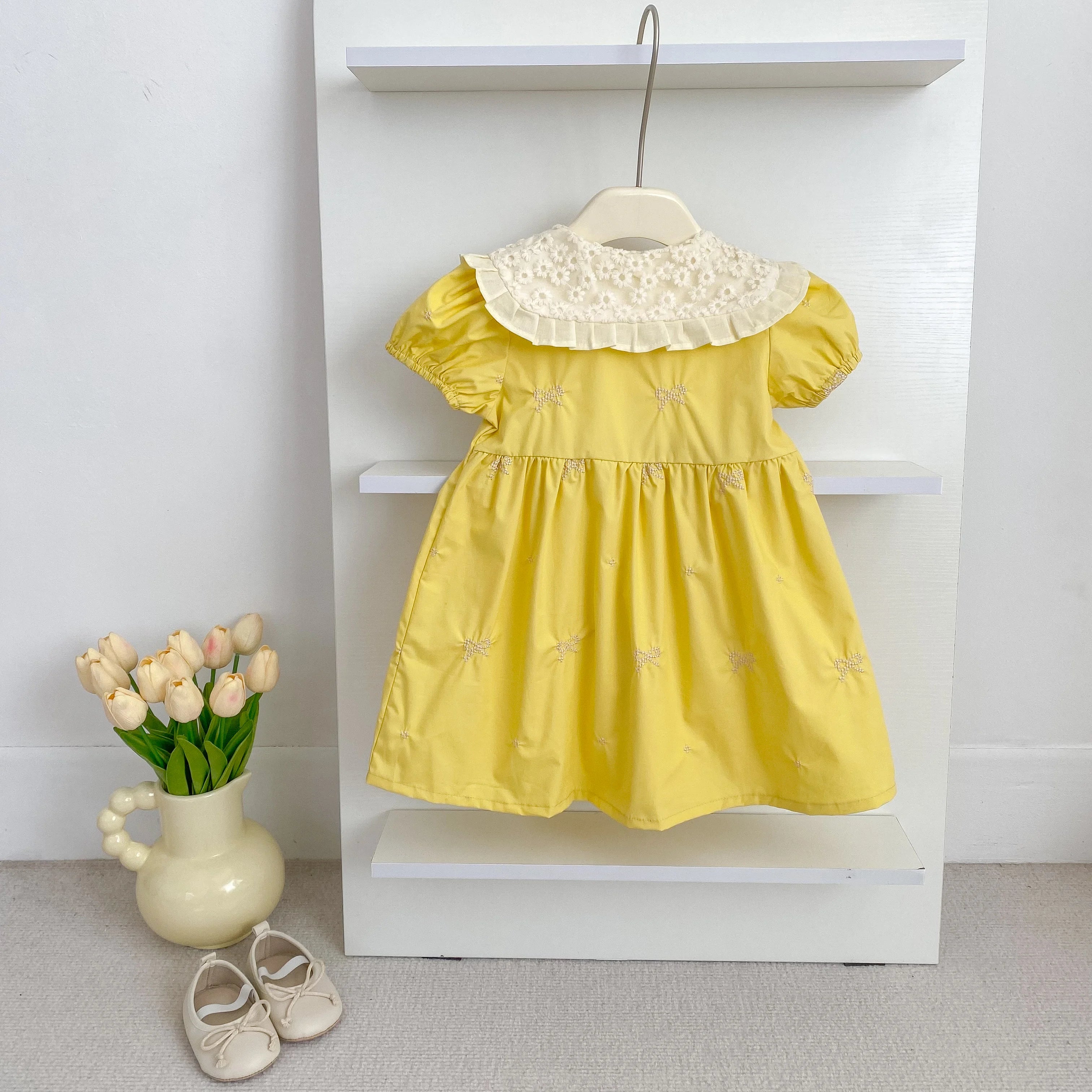 Summer New Little Girls Toddler Princess Dresses 1-6Yrs Girls Fashion Embroidered Flower Dress Kids Flying Sleeves Party Clothes