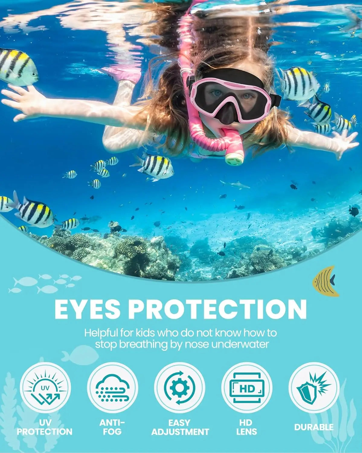OutdoorMaster Stingray Kids Swim Goggles with Nose Cover, Swim Diving Mask for Kids, Anti-Fog Swimming Goggles for Boys and Girl