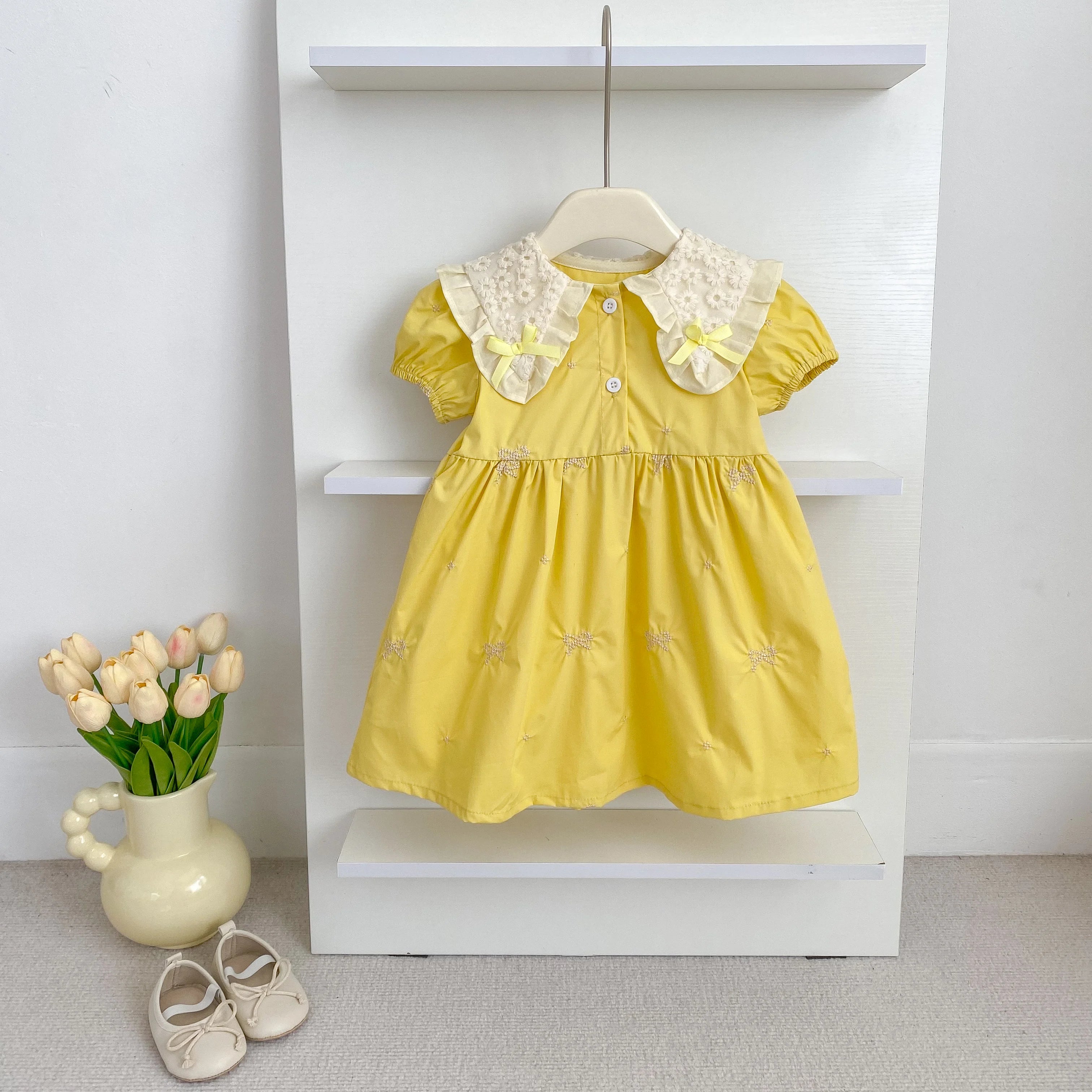 Summer New Little Girls Toddler Princess Dresses 1-6Yrs Girls Fashion Embroidered Flower Dress Kids Flying Sleeves Party Clothes
