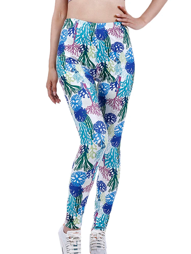 CUHAKCI Fashion Women Leggings Beautiful Leaf Floral Printing High Waist Jeggings Stretch Pant Sexy Hot Sale Clothing Mujer