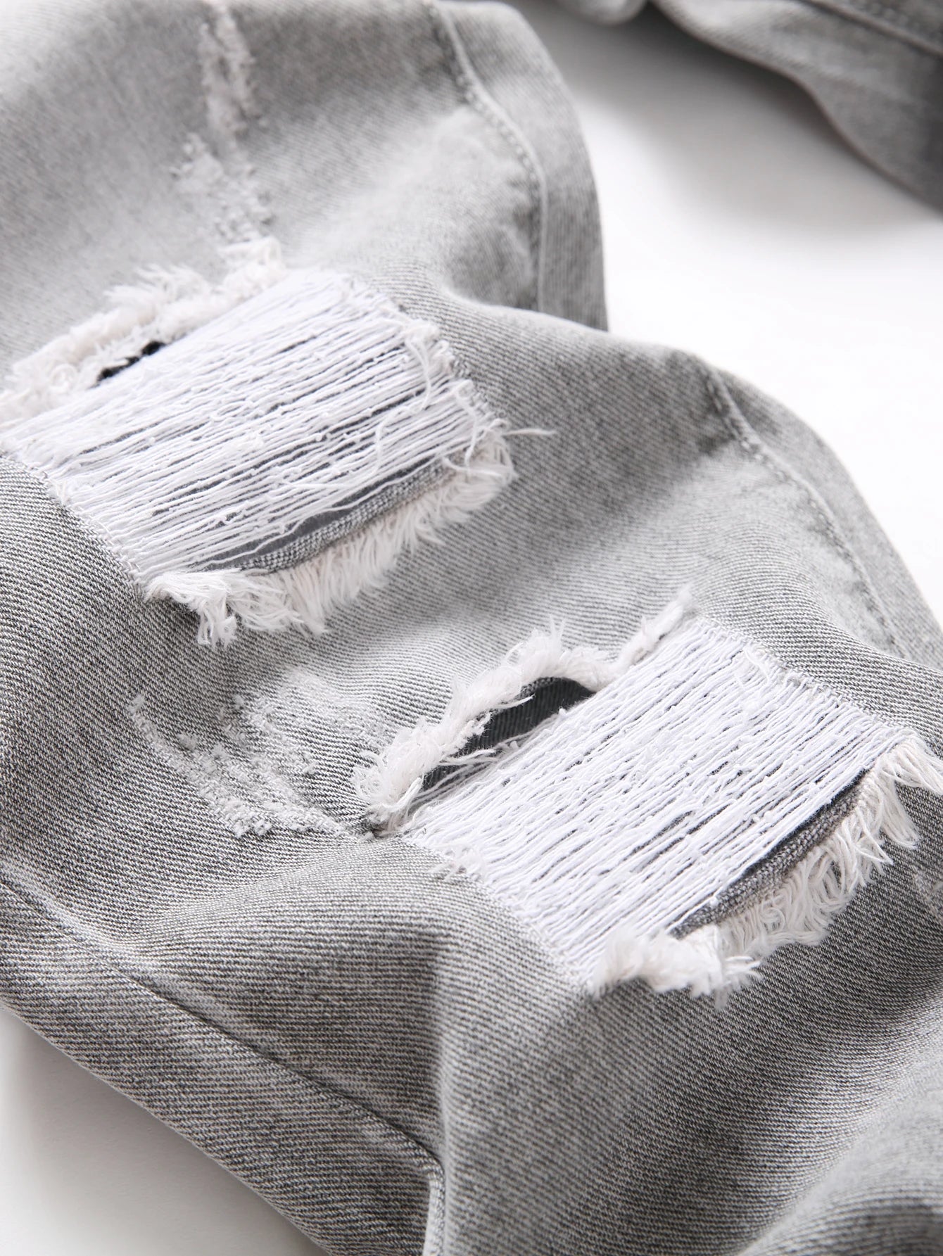 Y2K Men's Jeans - Trendy Gray Mid-Rise Straight Leg, Distressed Ripped with Whisker & Grunge Washes, Cool Street Style