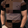 Men’s Summer Plaid Striped T-Shirt – Beige & Gray Color Block, Slim Fit Casual Crew Neck Tee for Daily Wear