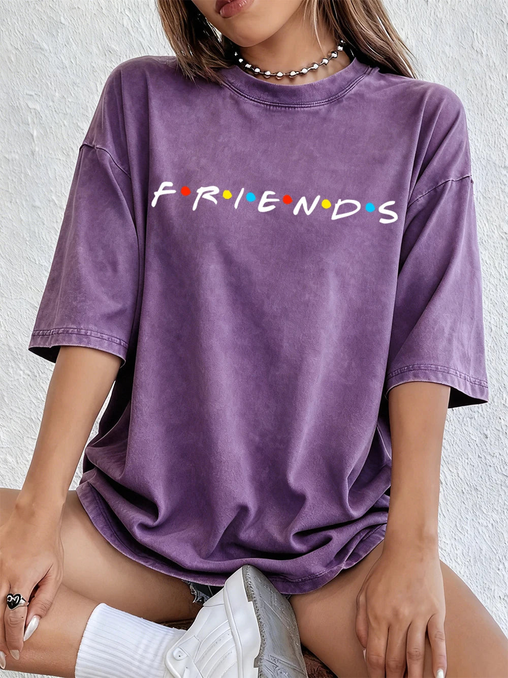 Sitcom Movie Friends Print Washed T-Shirts Women Cotton Oversize T Shirt Summer Soft Short Sleeve Tops Street O-Neck Clothes