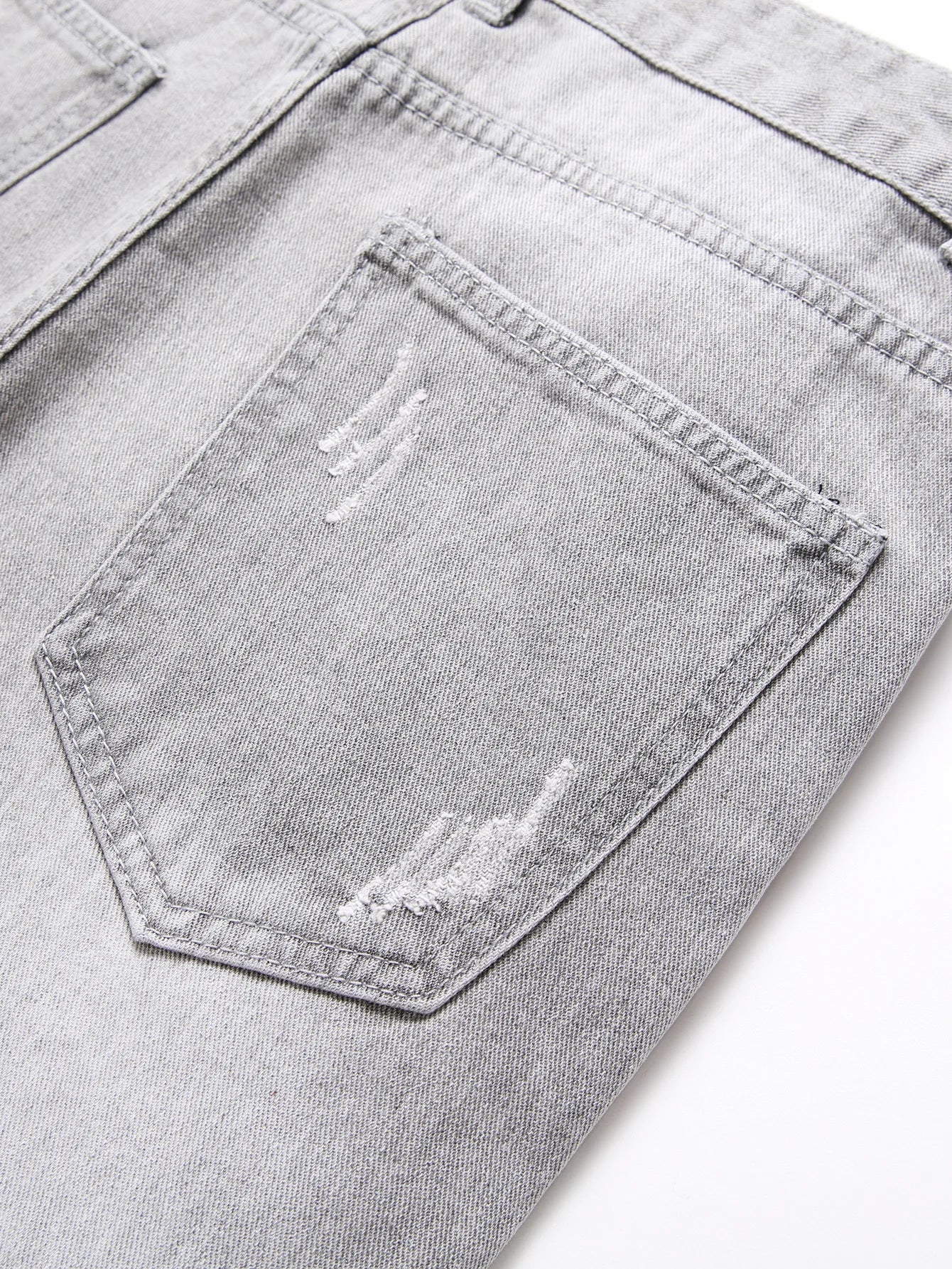 Y2K Men's Jeans - Trendy Gray Mid-Rise Straight Leg, Distressed Ripped with Whisker & Grunge Washes, Cool Street Style