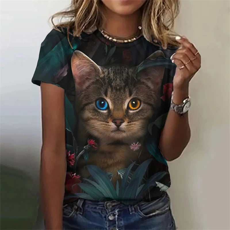 New Funny Cat 3D Print Women's Kawaii T Shirt Female Harajuku Casual Clothing Ladies Fashion Cute Animal Graphic Tees Girls Tops