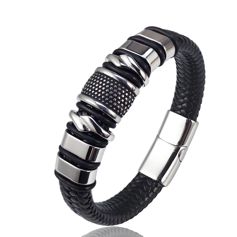 Punk Men Bracelet Leather Bracelet Stainless Steel Clasp Magnet Atmosphere Trendy Bracelet Brangle Jewelry for Men Sales