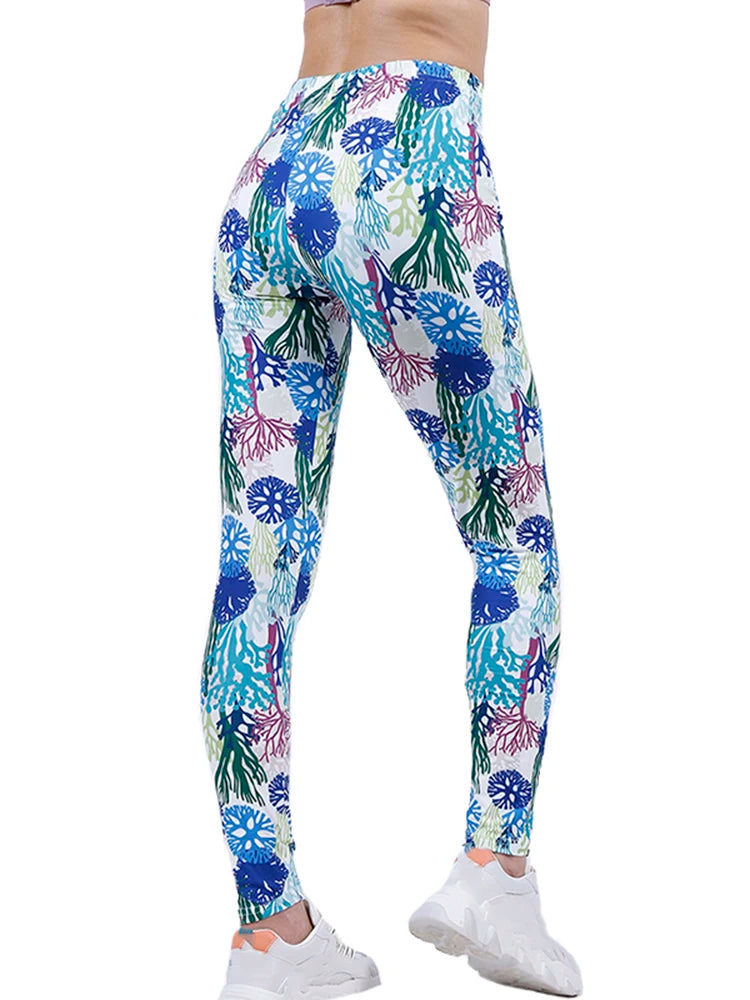CUHAKCI Fashion Women Leggings Beautiful Leaf Floral Printing High Waist Jeggings Stretch Pant Sexy Hot Sale Clothing Mujer