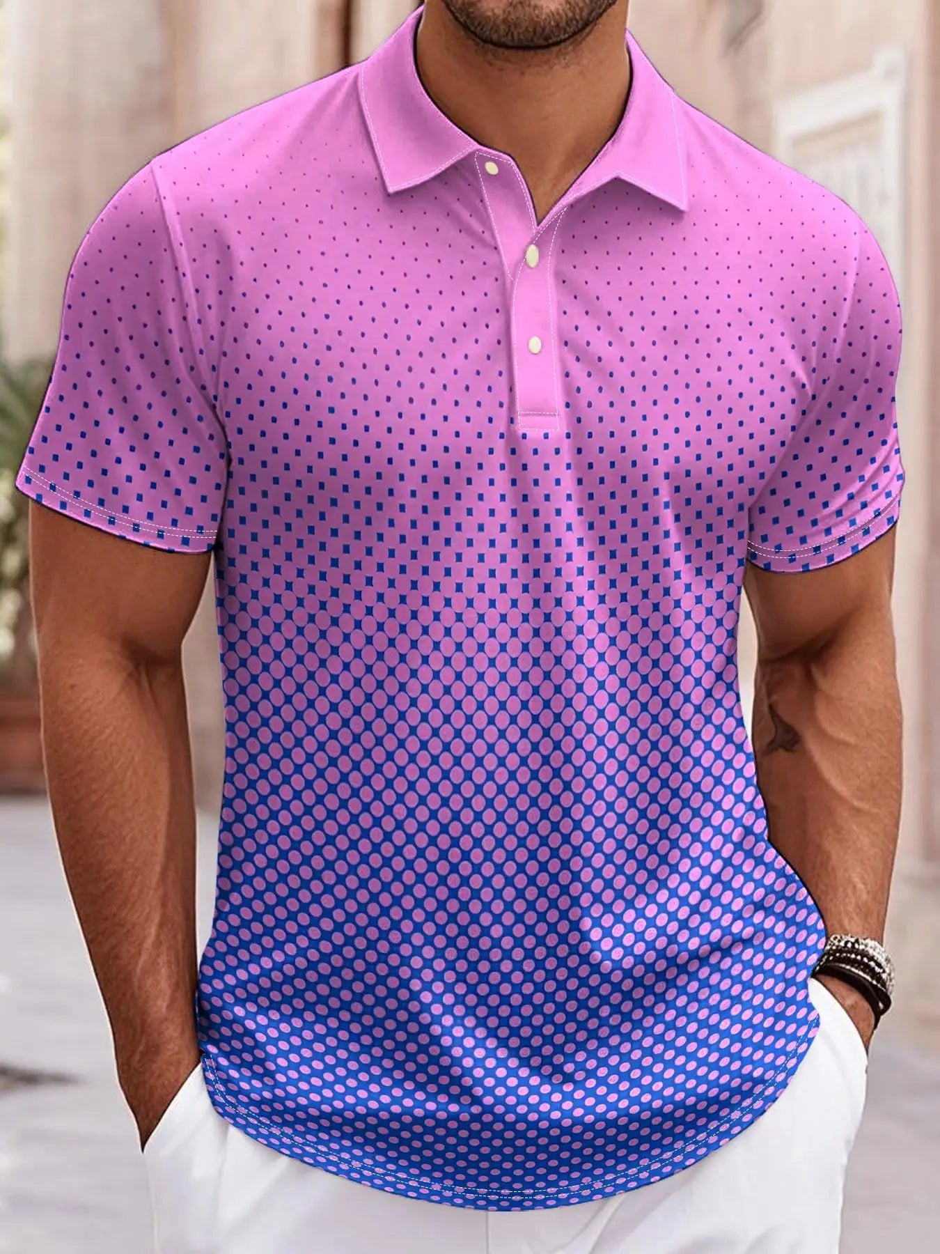 Men's Polo Shirt Gradient 3D Print Men's Tops Outdoor Casual Button Lapel T-Shirt Street Fashion Male Loose Oversized Clothing