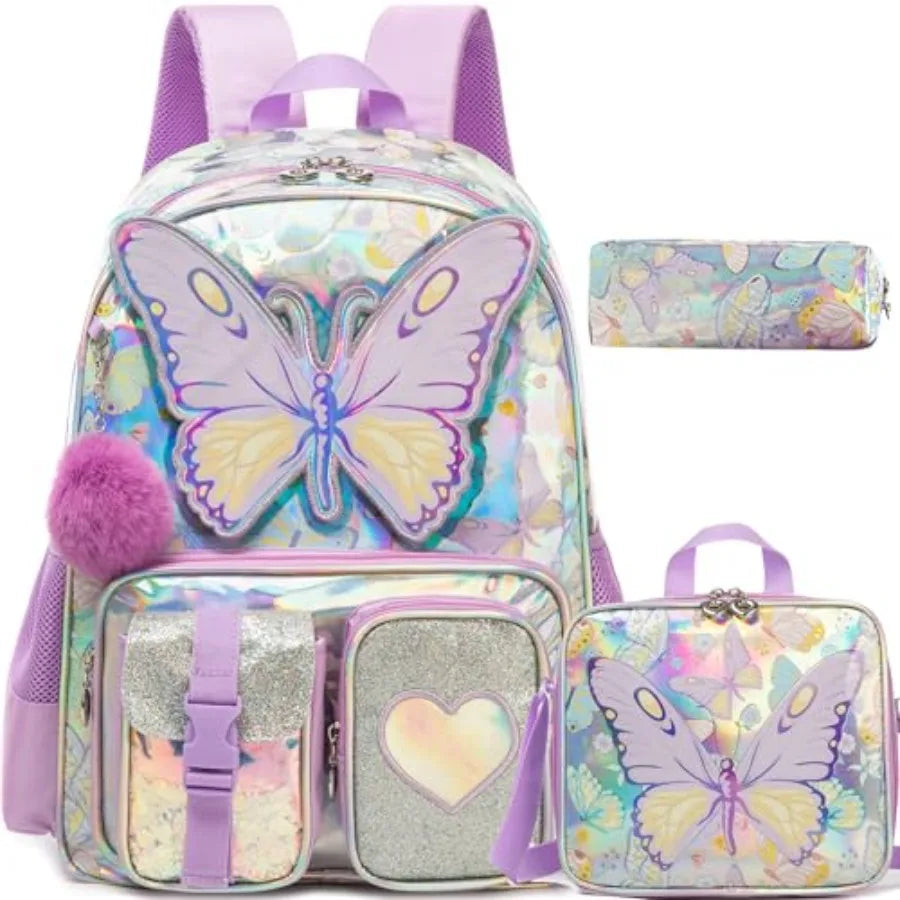 Cute School Backpack for Girls Backpack with Lunch Box for Elementary Students Travel Bookbag for Girls Ages 6-8