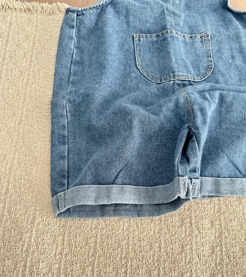 Summer Children Denim Short Baby Boys Girls Overalls Cool Roll Hem Design Kids Jumpsuits